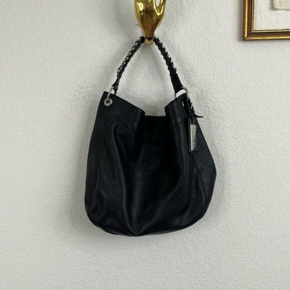 Ralph Lauren Collection Proprietor Black Leather Shoulder Bag Chain Strap Plaque